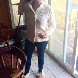 LL Bean Cream Button Sweater